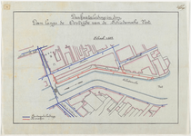 1900-70 Kaart voor de aanleg van drinkwaterleiding in de dam langs de oostzijde van de Schiedamse Vest, met in het ...