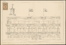 213-1 Tekening van het ontwerp van de zuidgevel van het Koninklijke Nederlandse Yachtclubhuis aan de Willemskade. [Blad 1].