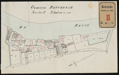 276 Kadastrale kaart van Rotterdam, sectie C, met de percelen en straten tussen de Rotte en de Hofdijk, en bij de ...