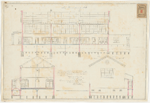 316-3 Plan van een schoolgebouw aan de Goudsesingel (langsdoorsnede, 2 dwarsdoorsneden + aanzicht).