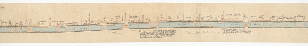 52-1-2 Kopie van een kaart waarop de stand van de panden aan de Binnenvest is aangegeven van de Sleutelsteeg tot aan de ...
