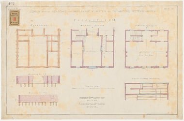 584-4 10 calques op linnen der tekeningen van het gebouw der academie van beeldende kunsten en technische ...