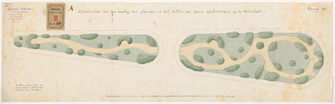 614-1 Twee calques op linnen van het situatieplan voor de aanleg van Plantsoen en het plaatsen van ijzeren ...