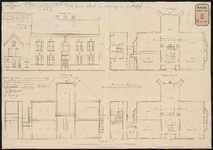 729-1 Twee gesteendrukte tekeningen van de plattegronden en gevelaanzichten van de te bouwen school en woning aan de ...