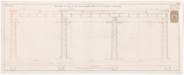 729a-2 Calque op linnen van een tekening van de doorsnede van de brug over de Schiedamsesingel naar het ...