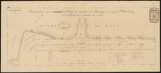 731 Gesteendrukte tekening van het situatieplan van een landhoofd met opritten vanaf de Boompjes naar de Willemsbrug, ...