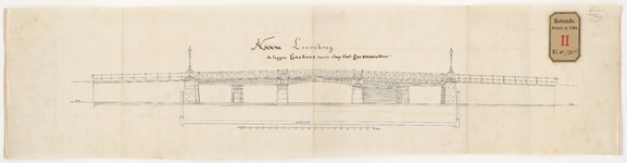 738bis Calque op linnen van een tekening van de Leuvebrug met aanduiding van de te leggen gasbuis door de Imperial ...
