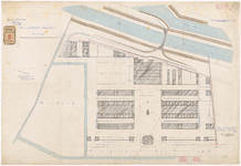 741-4 Plattegrond van het plan tot aanleg van een abattoir op het terrein langs de Hoge Boezem met stallingen voor ...