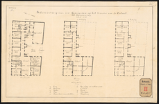 765d-1 Schetsontwerp van een te bouwen Gymnasium met een woning voor de rector aan de Coolvest, met plattegronden van ...