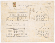 778-3 Vier calques op linnen der tekeningen van de te bouwen school aan de Drievriendenstraat. Blad 3: gevelaanzichten ...