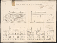 805-1 Twee gesteendrukte tekeningen met gevelaanzichten en doorsnedes van een school en woning aan de van der ...