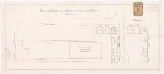 823a-2 Twee calques op linnen met een situatieschets en plattegronden per verdieping van een school voor uitgebreid ...