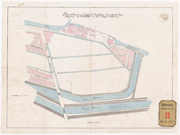 887a Calque op linnen met een tekening van het bouwterrein tussen de Goudse Rijweg, Vlietkade en Lage Boezem.