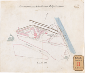 973a-1 Calque op linnen van de situatieschets van de locatie van een te bouwen school aan de Delftsestraat.