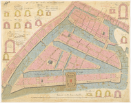D-8-2 Drie calques op linnen der tekeningen van te maken riolen in de Buitenstad met plattegrond, waarop de richtingen ...