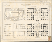 E-140 Gesteendrukte tekeningen in 6 bladen van een ontwerp tot het bouwen van een administratiegebouw, een ...