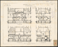 E-142 Gesteendrukte tekeningen in 6 bladen van een ontwerp tot het bouwen van een administratiegebouw, een ...