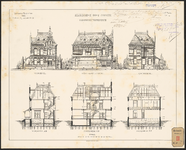 E-144 Gesteendrukte tekeningen in 6 bladen van een ontwerp tot het bouwen van een administratiegebouw, een ...