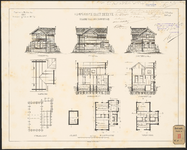 E-145 Gesteendrukte tekeningen in 6 bladen van een ontwerp tot het bouwen van een administratiegebouw, een ...