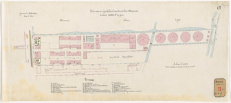 E-87 Calque op linnen der tekening van het plan voor een gasfabriek aan de rechter Maasoever met een jaarlijks ...