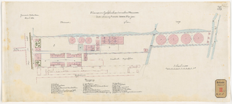 E-88 Calque op linnen der tekening van het plan voor een gasfabriek aan de rechter Maasoever met een jaarlijks ...