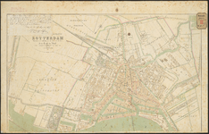F-297 Gesteendrukte plattegrond van Rotterdam door H.C.F. van der Wall, waarop met rood is aangegeven de richting van ...