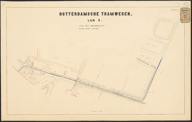 F-309 Twee bladen met een plattegrond van de aan te leggen tramlijn B van het Beursplein naar het Park in opdracht van ...