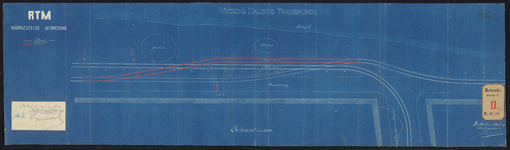 F-479 Situatietekening op blauw papier van de door de Rotterdamse Tramweg Maatschappij voorgestelde wijziging van de ...