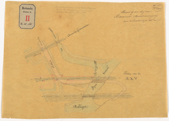 G-165 Calque op papier van de aansluiting van sporen van het Handelsterrein aan die van de Staatspoorweg bij de brug ...