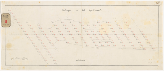 G-179d Calque op linnen van de kaart van het Spuikanaal met peilingen op 22 februari en 8 maart 1879.