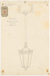 G-179g-2 Calque op linnen van de tekening van een hanger met lantaarn in de poort van het Poortgebouw.