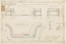 G-77-9 Calque op linnen van aanzichten en plattegrond van de opbouw van de landhoofden van de brug over de ...