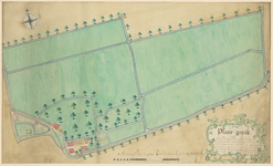 H-1-1 Twee plattegrondtekeningen van het kerkhof van Schoonderloo, met daarop twee woningen met bijbehorende landerijen ...