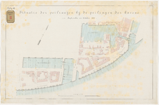 L-105-3 Tekening op papier en negen calques op linnen der tekeningen van peilingen in de rivier de Maas, met de ...