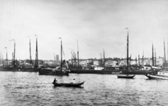 1983-3341 Gezicht op de Nieuwe Maas met op de voorgrond de ankerplaats voor binnenvaartschepen bij het Antwerpse hoofd ...