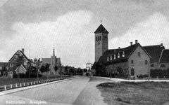 PBK-1049 Gezicht op de Beukendaal links op de achtergrond gereformeerde Breepleinkerk, rechts de rooms-katholieke ...