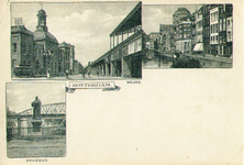 PBK-1983-1145 Prentbriefkaart met 3 afbeeldingen.Linksboven de Beurs en Station Beurs aan het Beursplein, linksonder ...
