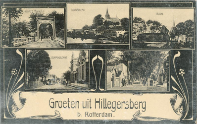 PBK-1983-957 Prentbriefkaart met 5 afbeeldingen van Hillegersberg.Van boven naar beneden.-1 Plaatz-Tivoli-2 Dorpskerk-3 ...