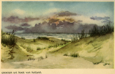 PBK-1986-312 De zee in Hoek van Holland, op de voorgrond de duinen met helmgras.