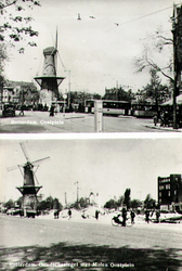 PBK-1988-187 Twee afbeeldingen van het Oostplein met molen De Noord. Voor en na het bombardement van 14 mei 1940.