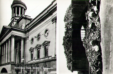 PBK-1988-188 Twee afbeeldingen van het oude stadhuis aan de Kaasmarkt. Voor en na het bombardement van 14 mei 1940.