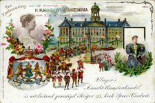 PBK-1990-426 Prentbriefkaart ter herrinnering aan het huwelijk van koningin Wilhelmina en Prins Hendrik op 7 februari 1901.