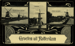 PBK-1992-44 Prentbriefkaart met 3 verschillende molens.Van links naar rechts:Links: Molens aan de Boezem.Midden: Molen ...