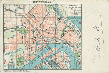 PBK-1993-1008 Prentbriefkaart met plattegrond van de gemeente Rotterdam schaal 1:50.000.