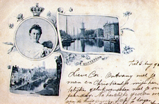 PBK-1993-468 Prentbriefkaart met 3 verschillende afbeeldingen. Linksboven: Portret van koningin Wilhelmina.Linksonder: ...
