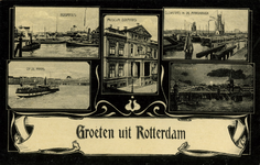 PBK-1993-591 Prentbriefkaart met 5 afbeeldingen van onder andere: Linksboven: Leuvehaven met op de achtergrond de ...