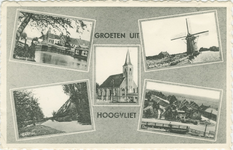 PBK-1993-655 Prentbriefkaart met van 5 afbeeldingen van bekende punten uit Hoogvliet.-1 Havengezicht vóór de ...