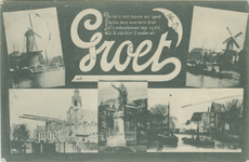PBK-1993-797 Prentbriefkaart met 5 verschillende afbeeldingen van Delfshaven.Molen aan de Voorhaven, Molen aan de ...