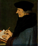 PBK-1997-51 Prentbriefkaart naar een schilderij van de schrijvende Desiderius Erasmus.