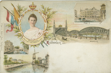 PBK-2007-43 Prentbriefkaart met vijf afbeeldingen.Links: Koningin Wilhelmina, De Delftse Poort, De Coolvest.Rechts: ...